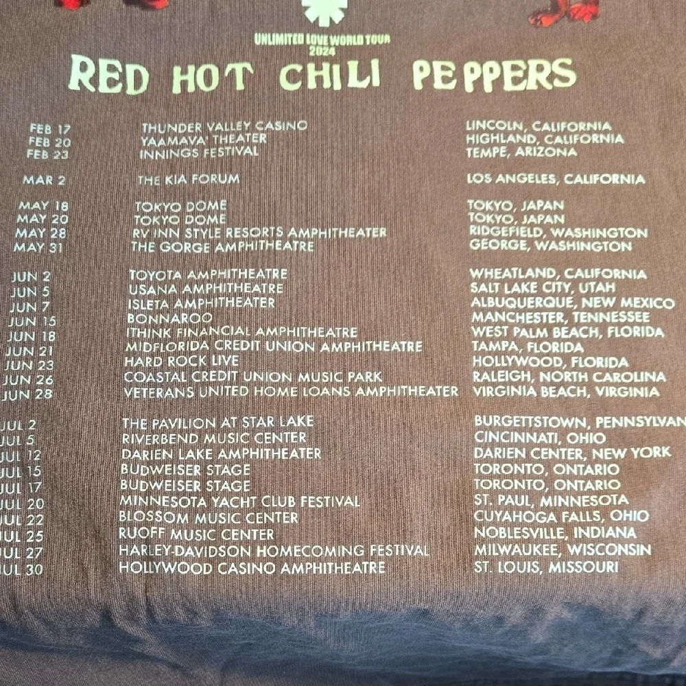 Red Hot Chilipeppers Gray Short Sleeve Unlimited Love World Tour Tee with Logo - Picture 5 of 6